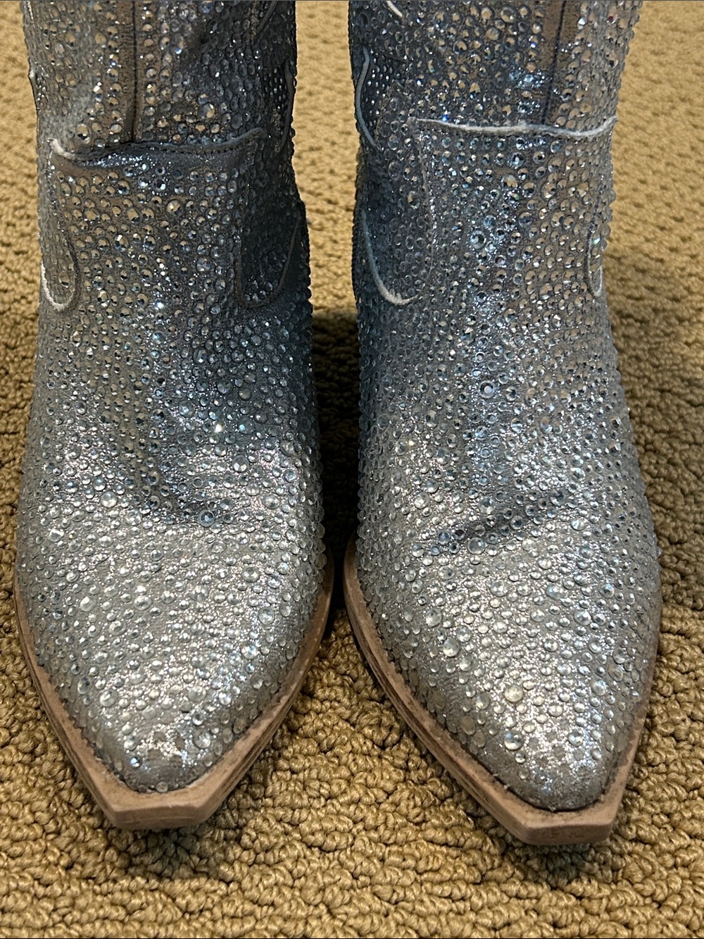 Crown Vintage Starry Cowboy Boots size 8 Mid Calf Silver Rhinestones Western - Picture 2 of 14